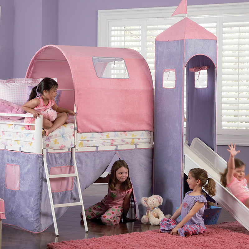 Princess Castle Twin Size Tent Bunk Bed, Castle Tent Bunk Bed With Slide